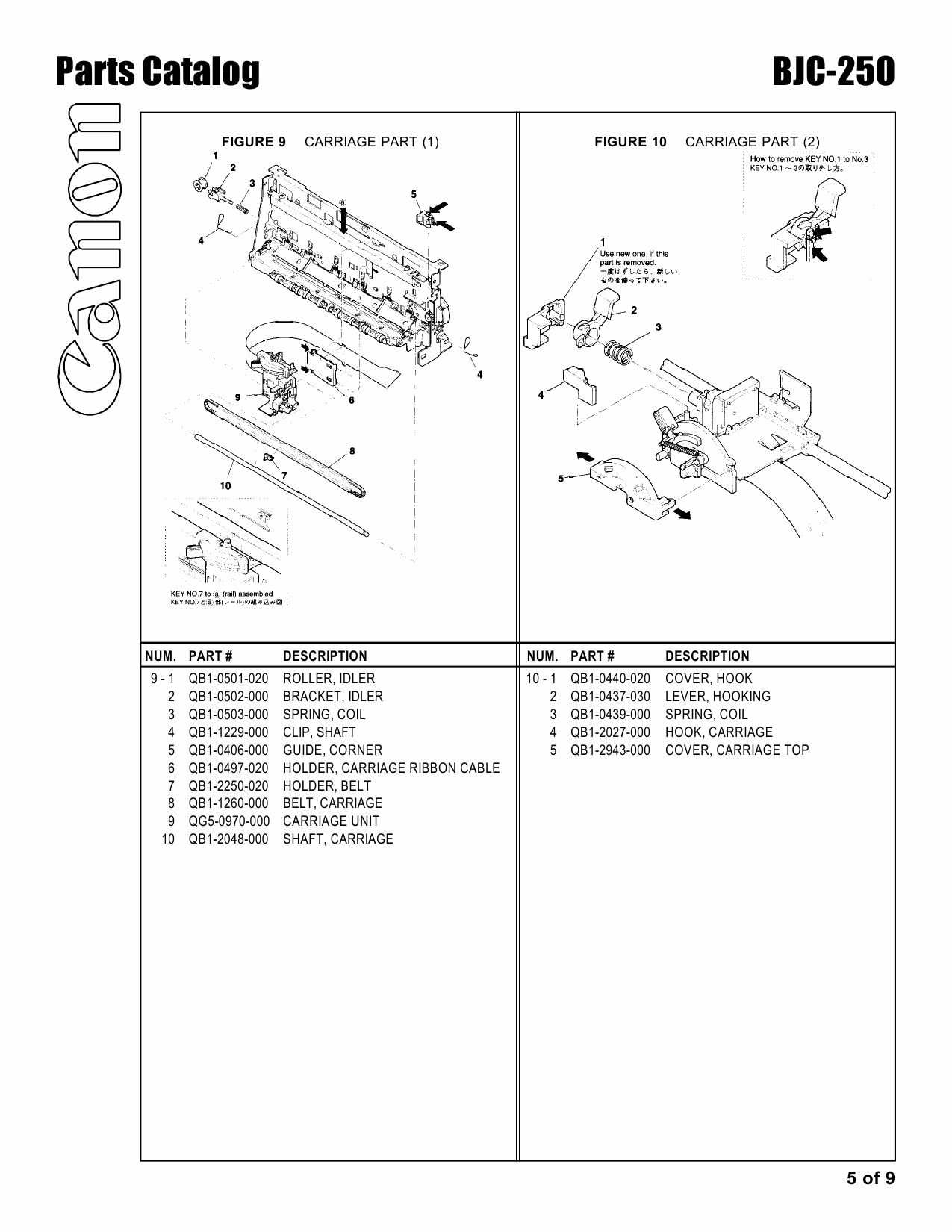 Canon BubbleJet BJC-250 Parts Catalog Manual-5